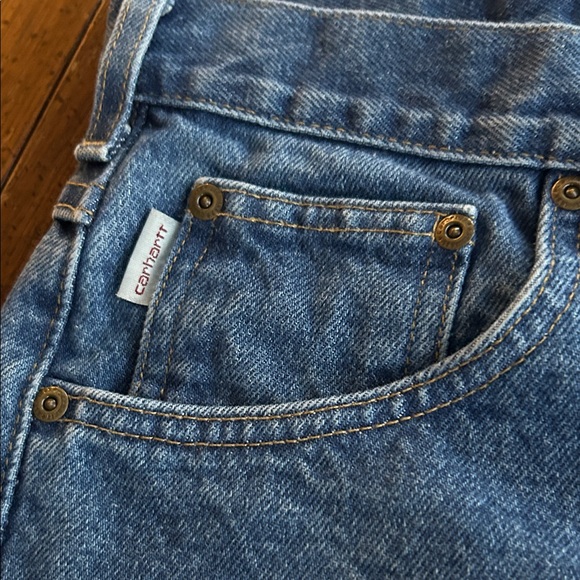 Carhartt Blue Denim Frayed Shorts Unisex 40 EUC - Picture 4 of 8